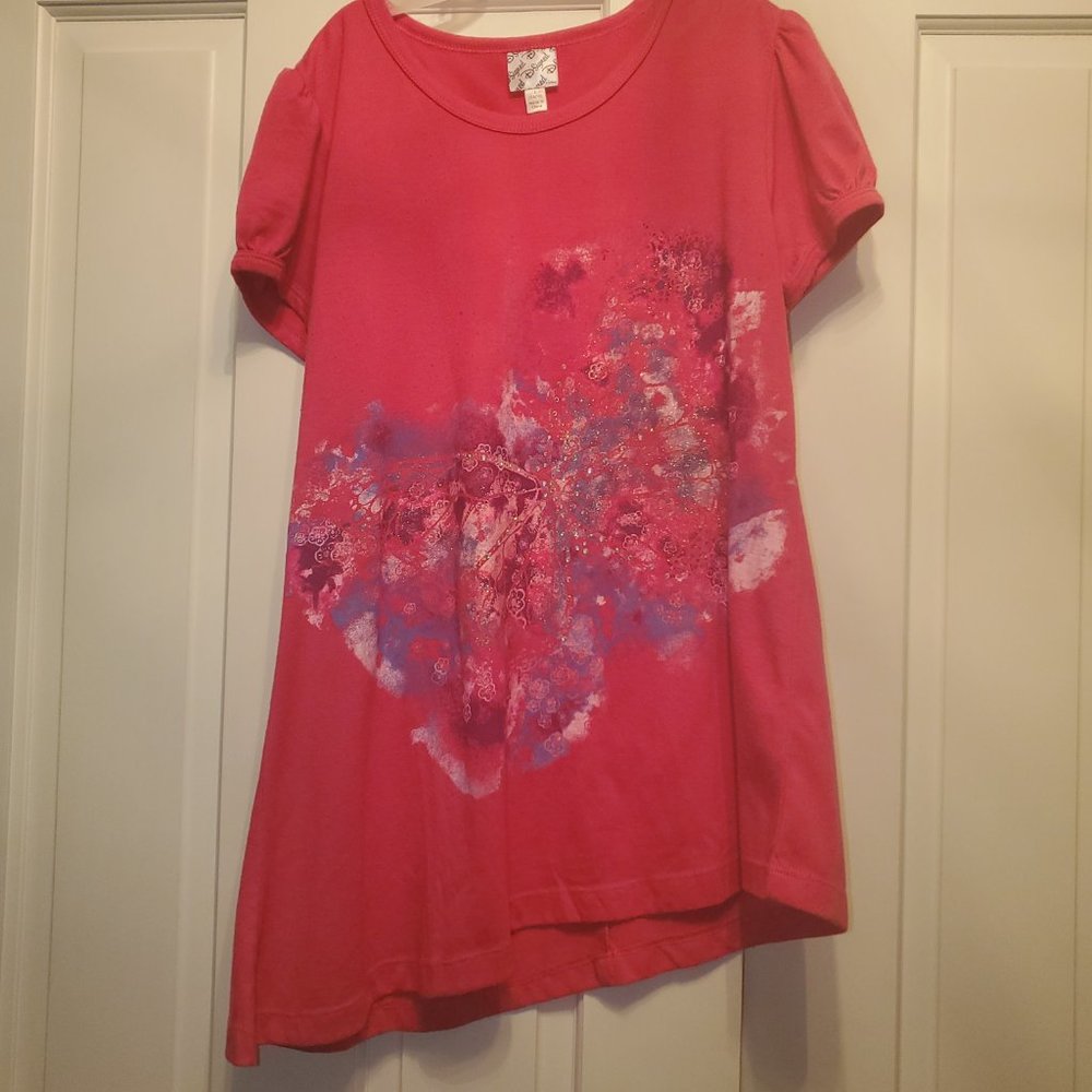 D-Signed Top - Pink Butterfly Top Asymmetrical - Large